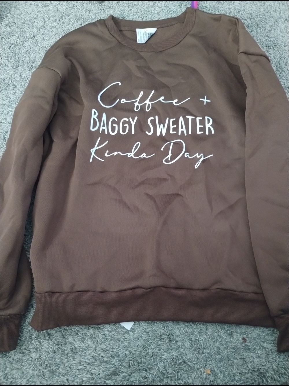 Brown "Coffee + Baggy Sweater Kinda Day" Graphic Sweatshirt Women Xl
